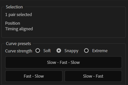 Pannello Keyframe Curves con selezione, intensità e preset di curva