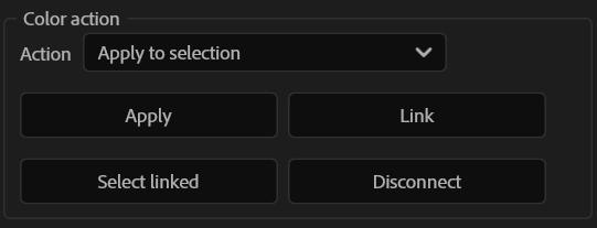 Palette Manager con comandi Apply, Link, Select linked e Disconnect