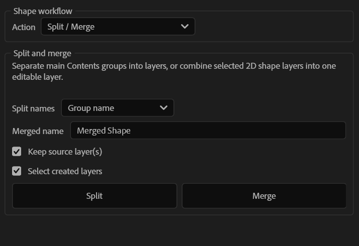 Controlli Split e Merge di Shape Manager