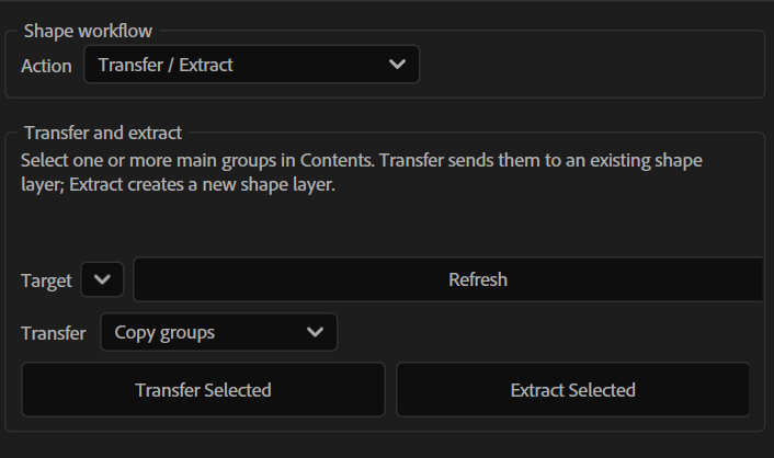 Controlli Transfer ed Extract di Shape Manager