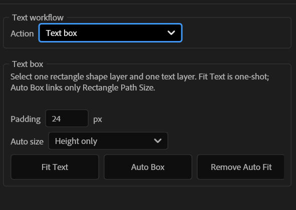 Controlli per adattare testo e box in After Effects